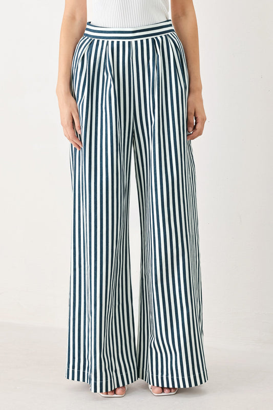 Portside Stripe Woven Wide Leg Pants in blue white, view 1 — Soul Flow Apparel