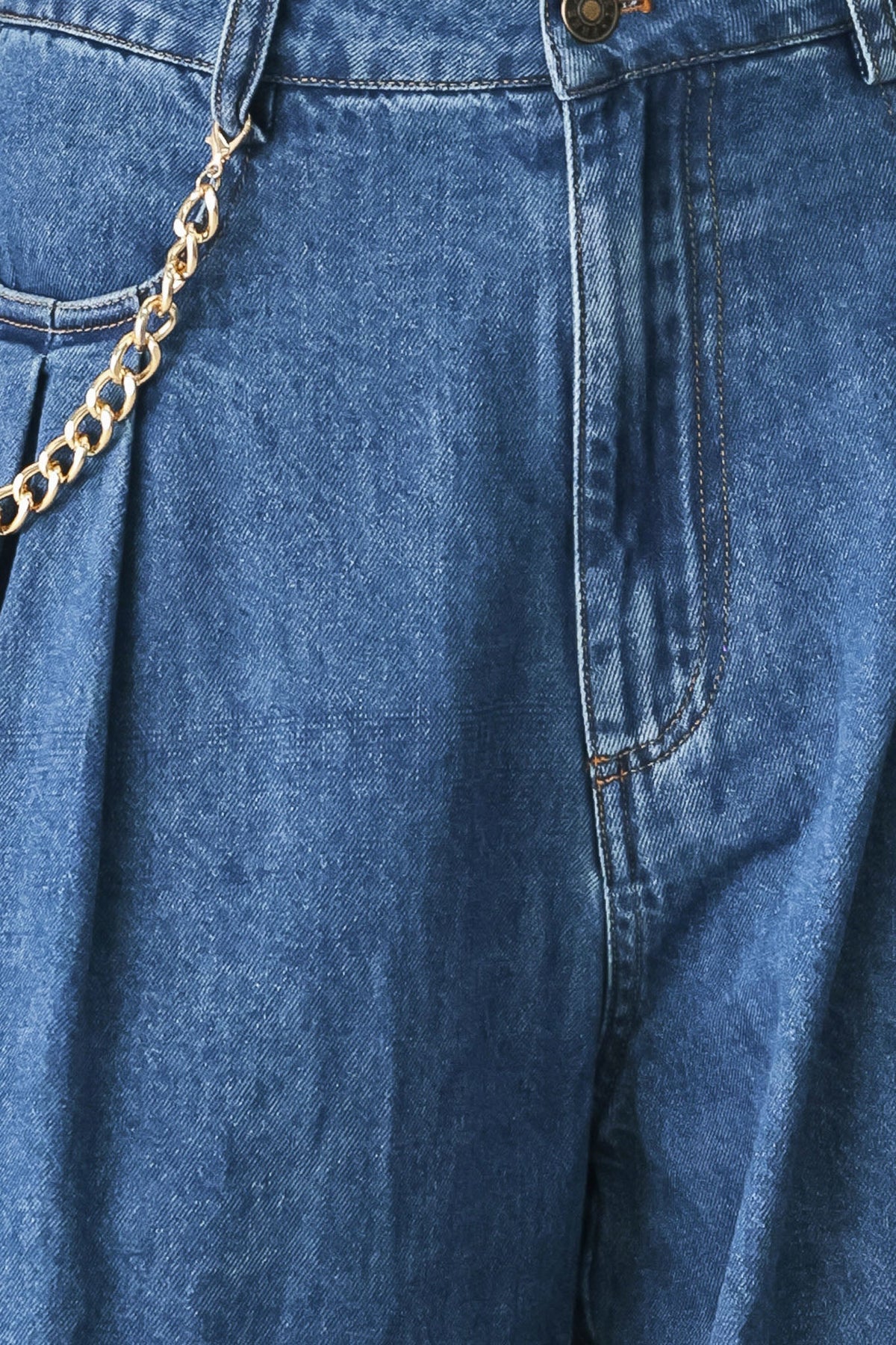 Statement Blue Wide Leg Denim Pants in medium indigo, fabric swatch — Soul Flow Apparel