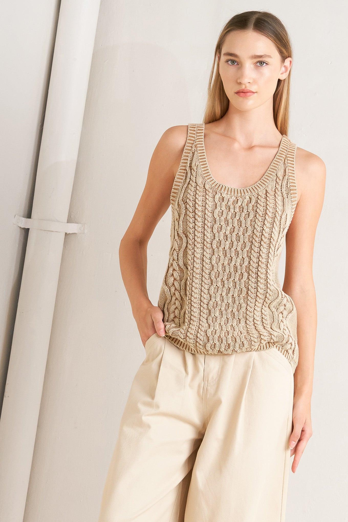 Never Forget Knit Tank Top in camel, view 2 — Soul Flow Apparel