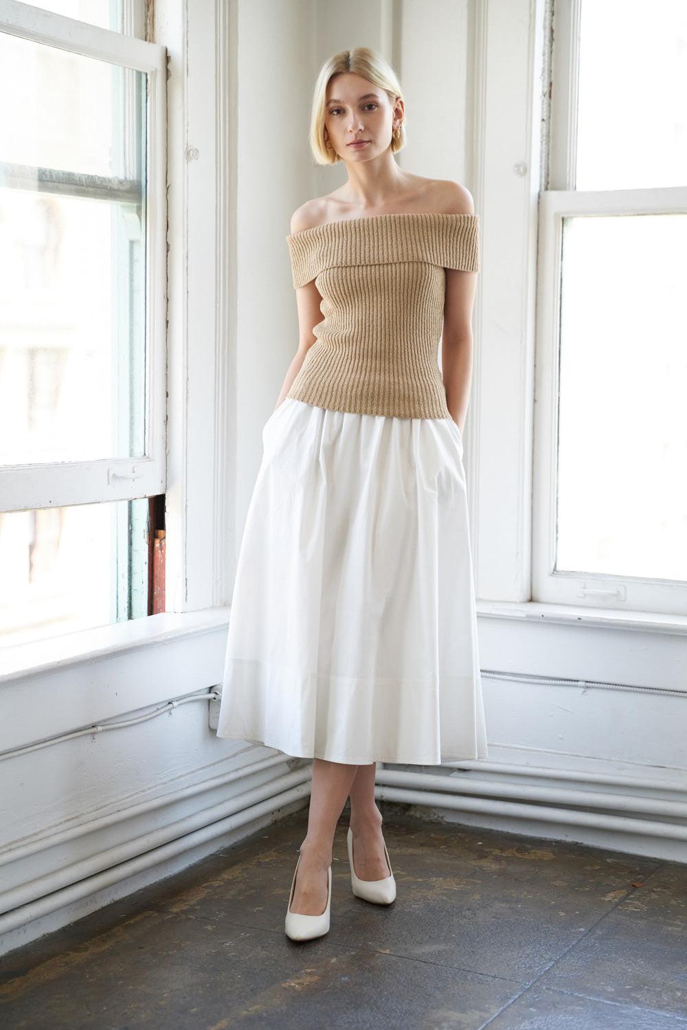 Precious Approach Shoulder Top in 20taupe, view 2 — Soul Flow Apparel
