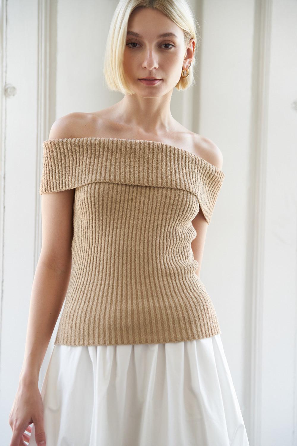 Precious Approach Shoulder Top in 20taupe, view 4 — Soul Flow Apparel