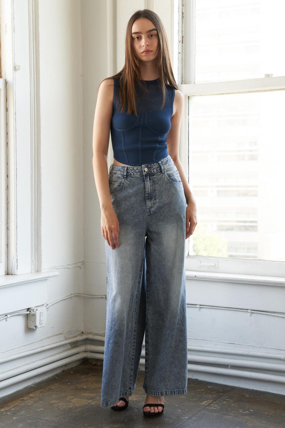 What We Do Crop Top in navy, view 3 — Soul Flow Apparel
