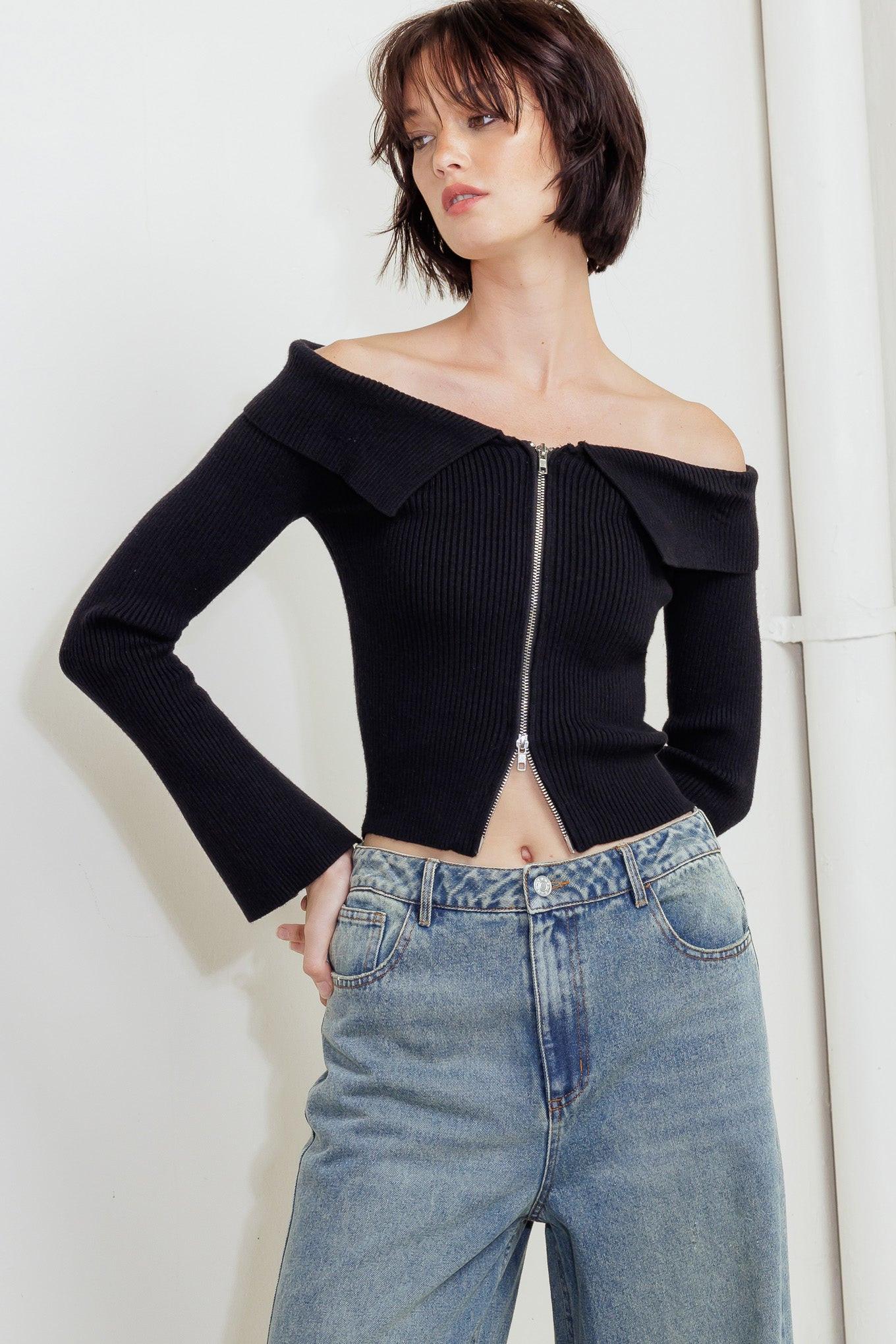 Change of Pace Sweater Top in black, view 1 — Soul Flow Apparel