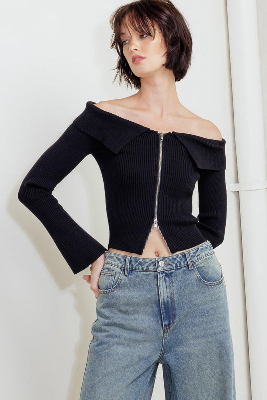 Change of Pace Sweater Top in black, view 1 — Soul Flow Apparel