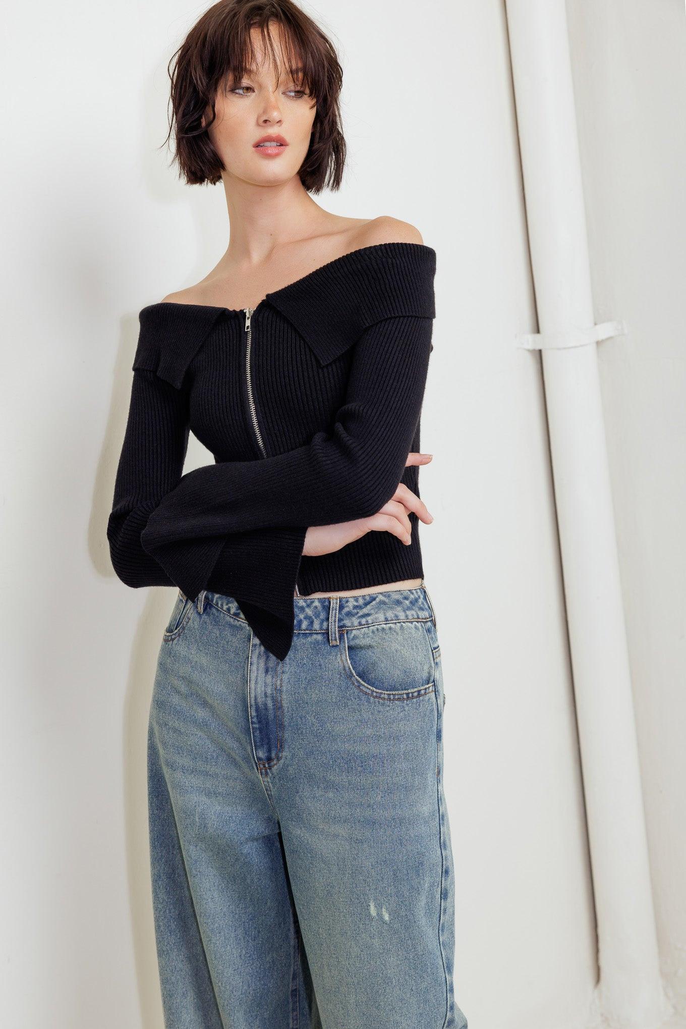 Change of Pace Sweater Top in black, view 5 — Soul Flow Apparel