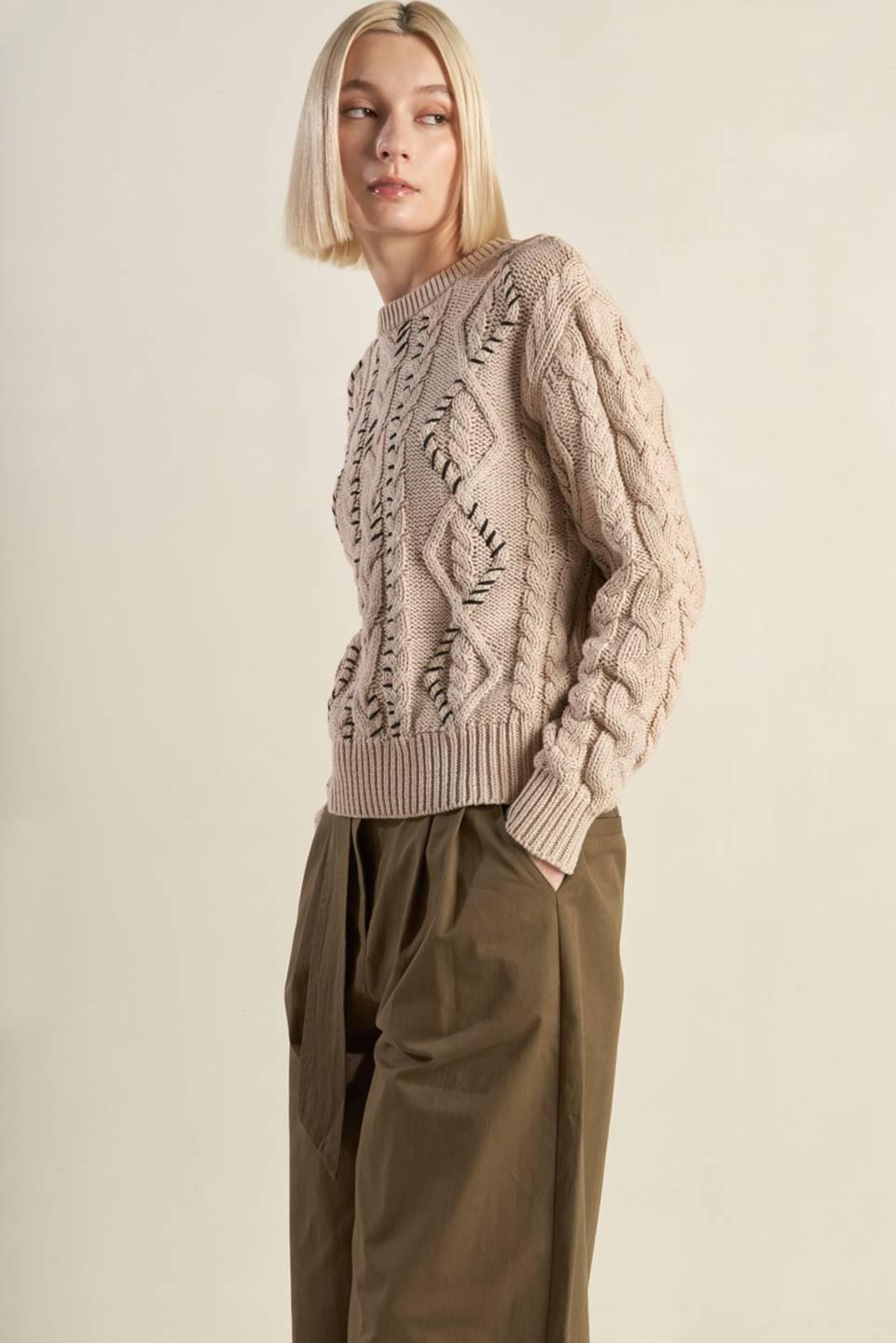 Little Bit in Love Sweater Knit Top in khaki black, view 3 — Soul Flow Apparel