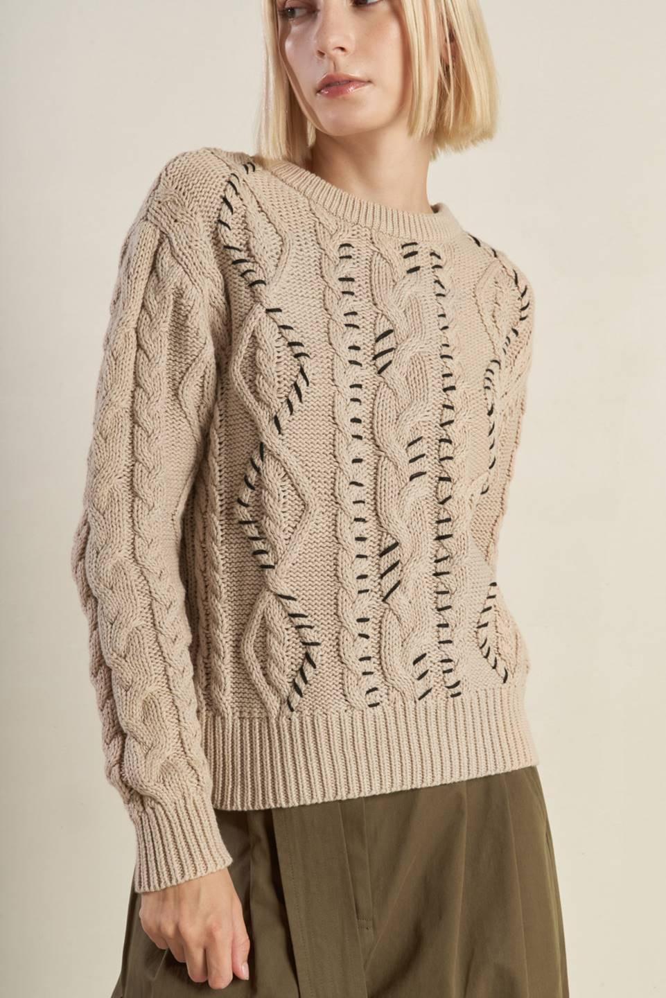 Little Bit in Love Sweater Knit Top in khaki black, view 4 — Soul Flow Apparel