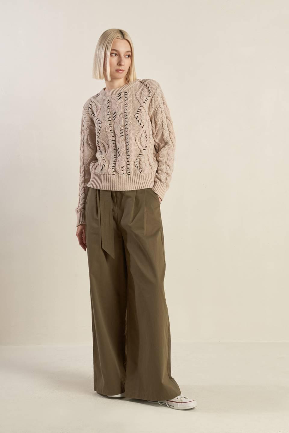Little Bit in Love Sweater Knit Top in khaki black, view 5 — Soul Flow Apparel