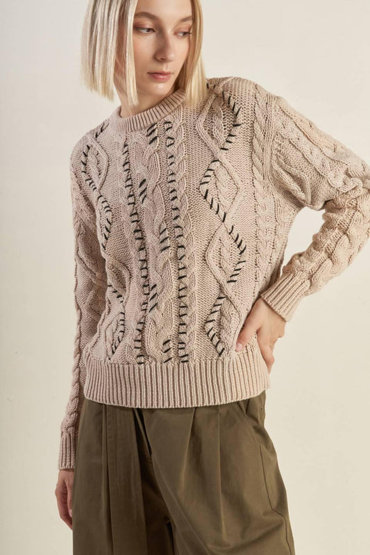 Little Bit in Love Sweater Knit Top in khaki black, view 7 — Soul Flow Apparel