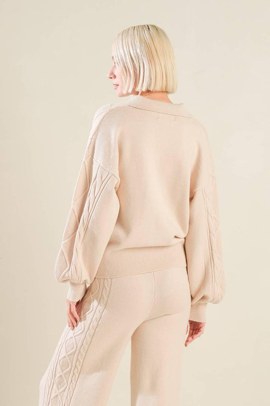 Hold Your Gaze Sweater Knit Top in taupe, view 2 — Soul Flow Apparel