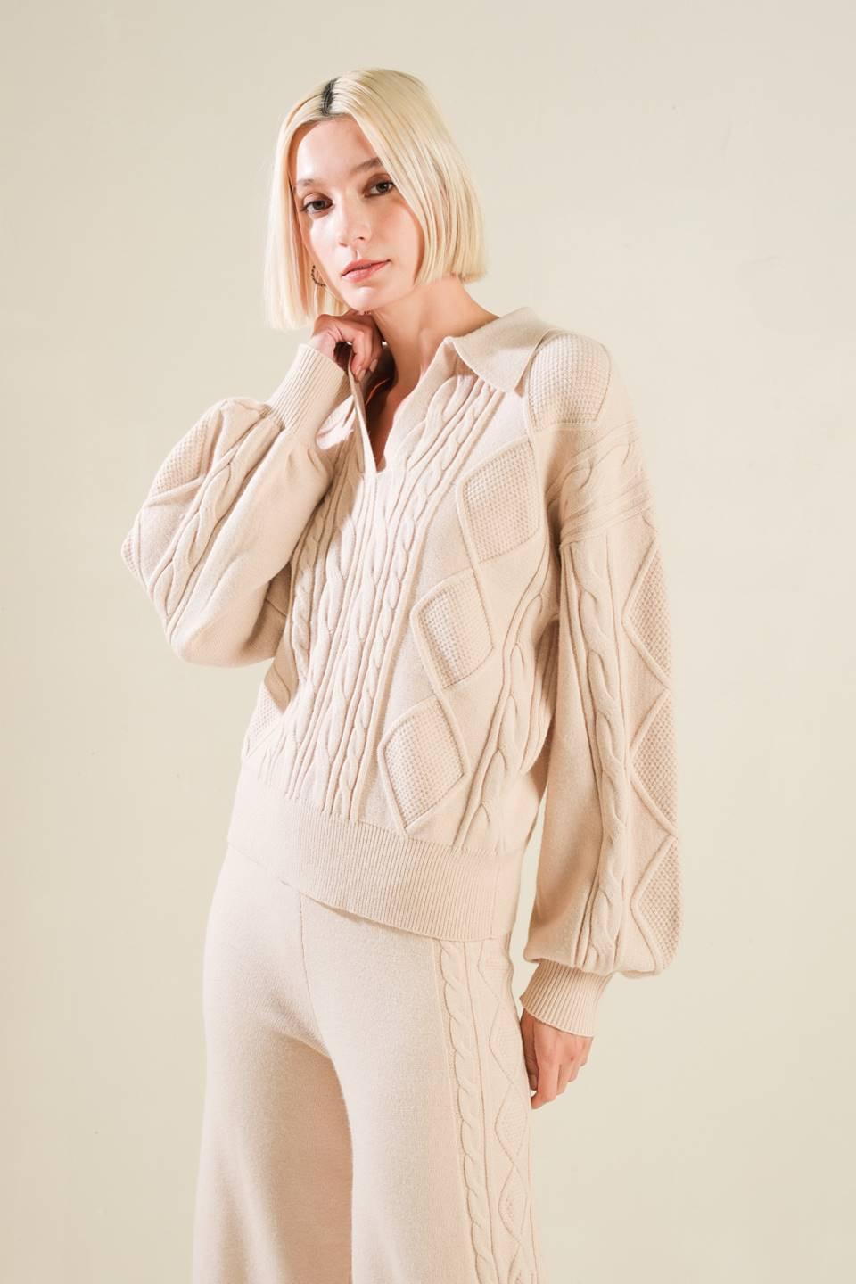 Hold Your Gaze Sweater Knit Top in taupe, view 4 — Soul Flow Apparel