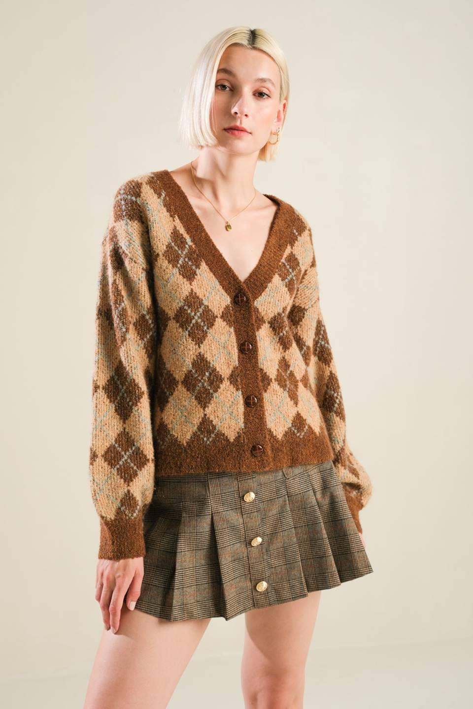 Champagne Coast Sweater Cardigan in brown, view 1 — Soul Flow Apparel