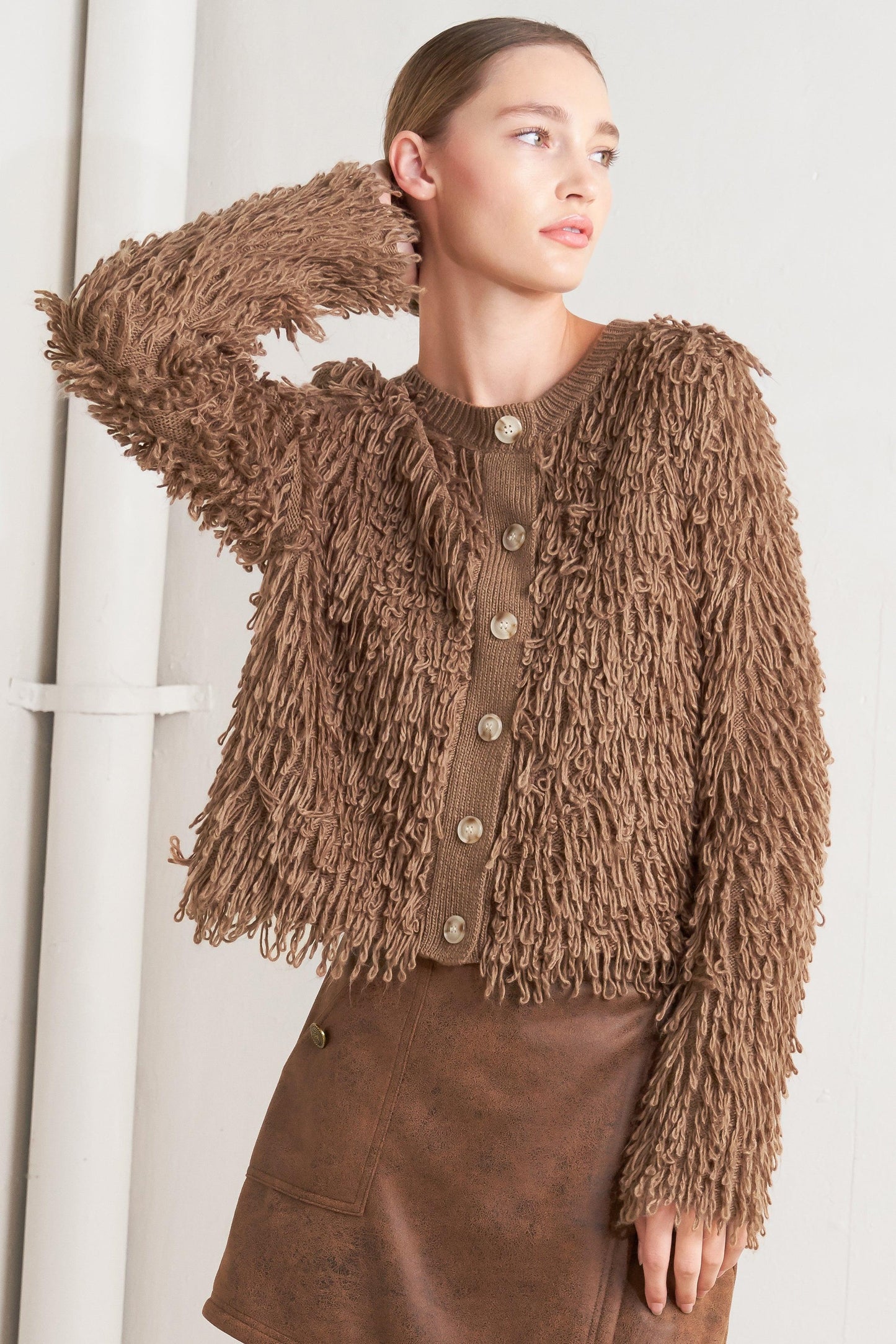 Live in the Now Sweater Cardigan in l.brown, view 1 — Soul Flow Apparel