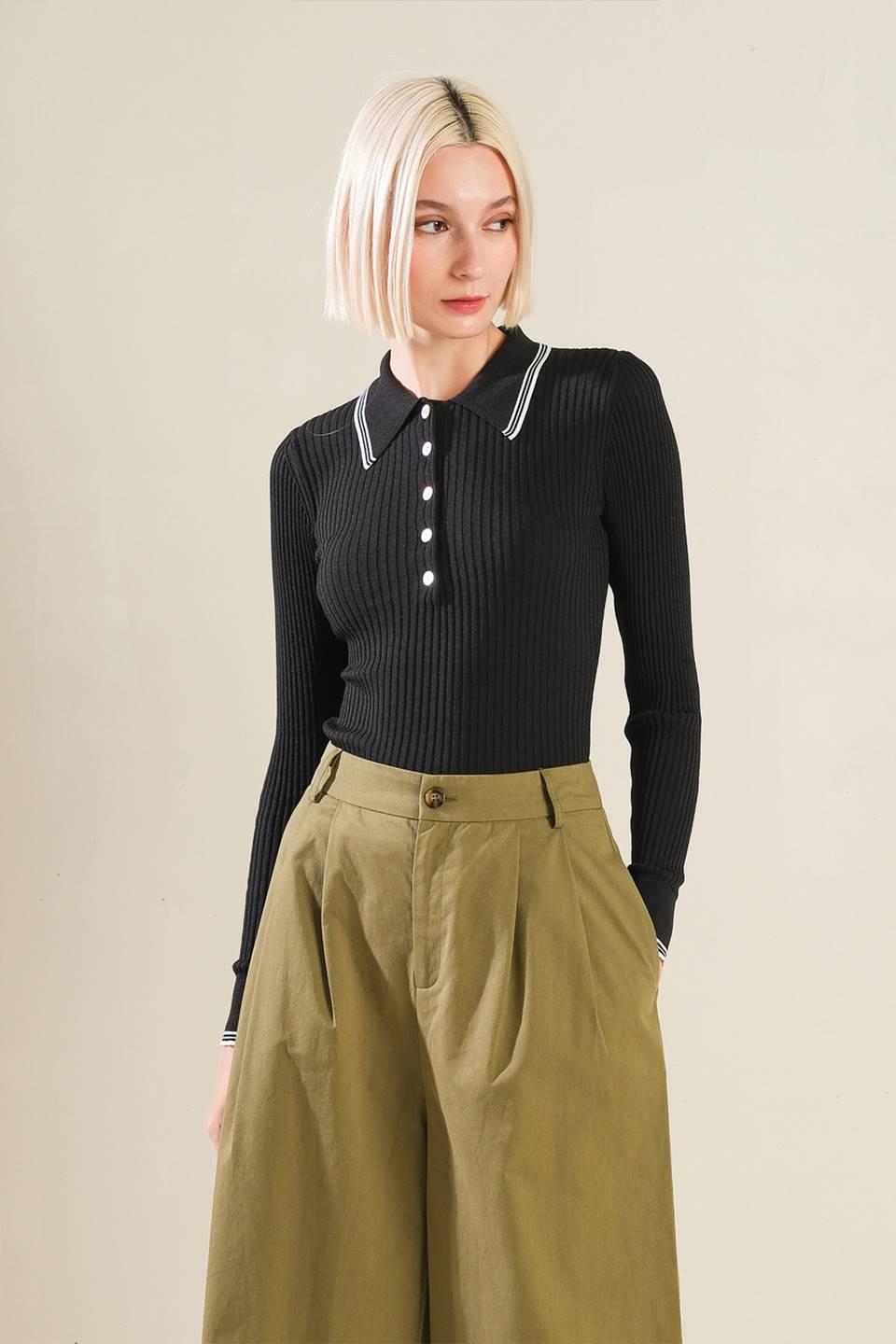 I'll Think About Polo Top in black white, view 1 — Soul Flow Apparel