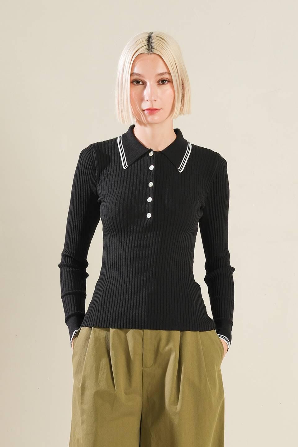 I'll Think About Polo Top in black, view 4 — Soul Flow Apparel