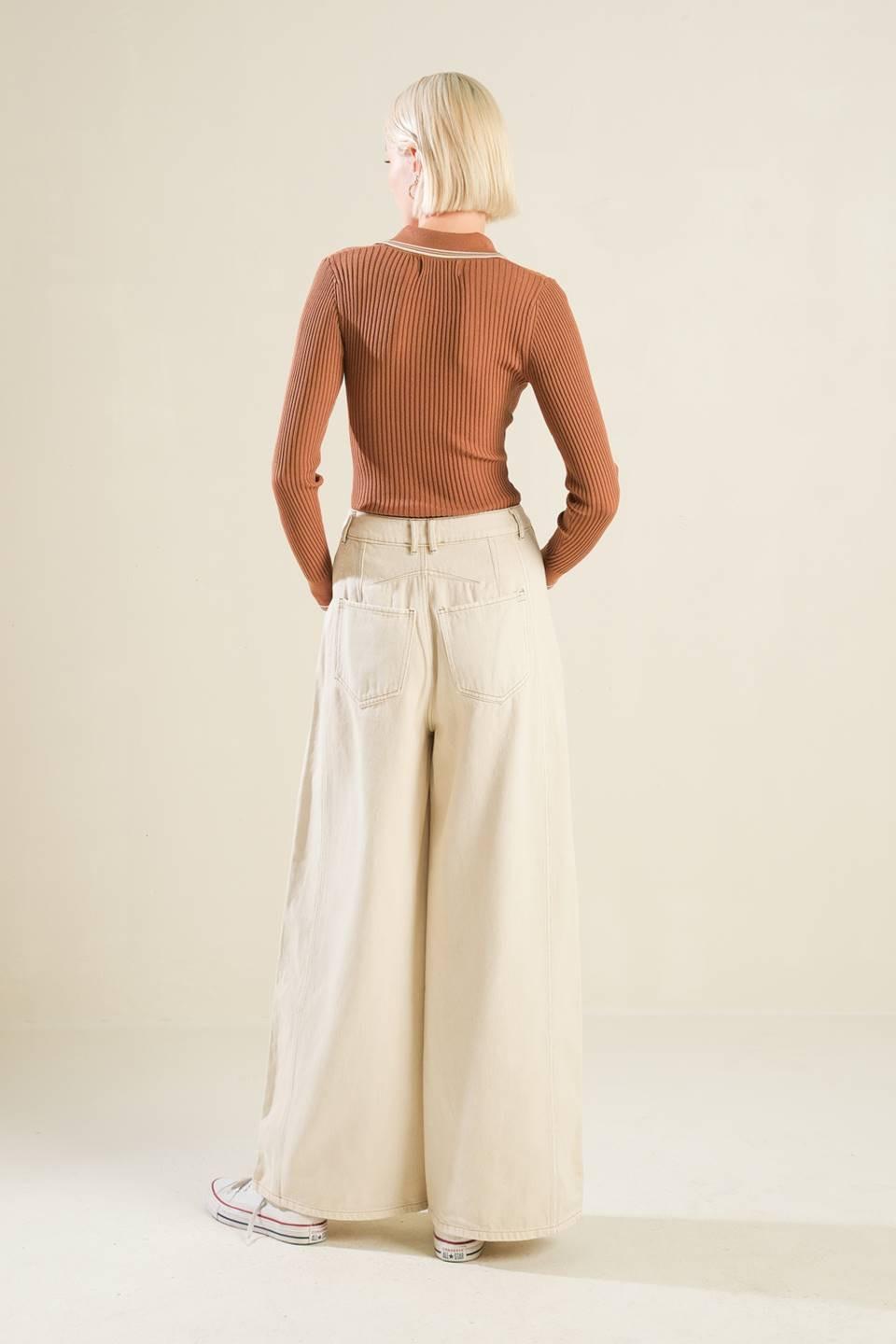 I'll Think About Polo Top in brown cream, view 6 — Soul Flow Apparel