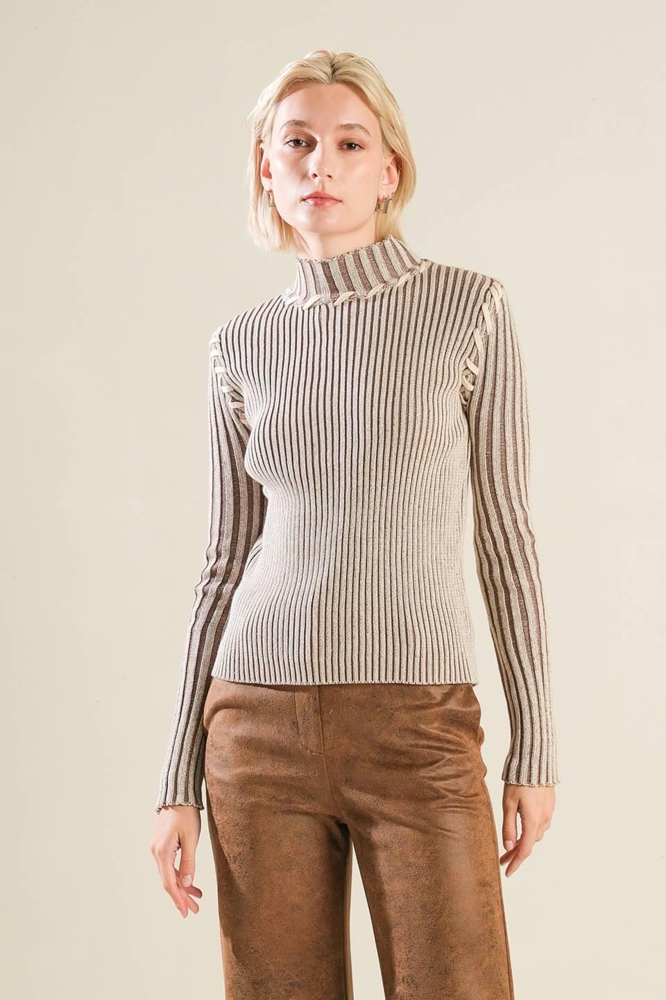 Candid Love Sweater Top in natural brown, view 1 — Soul Flow Apparel