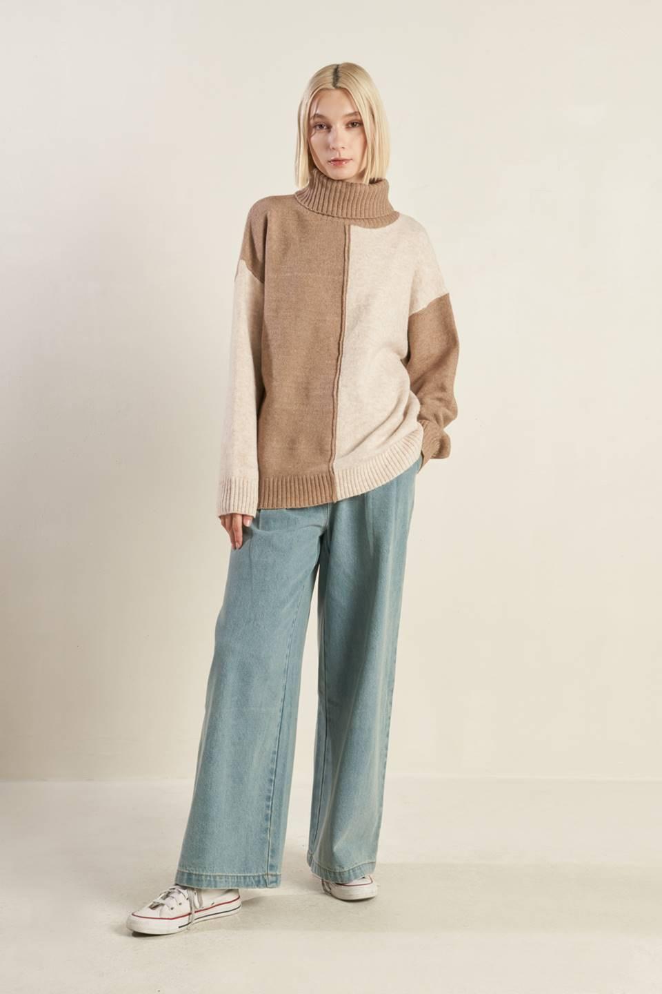 Mixed Emotions Colorblocked Sweater Top in mochacombo, view 4 — Soul Flow Apparel