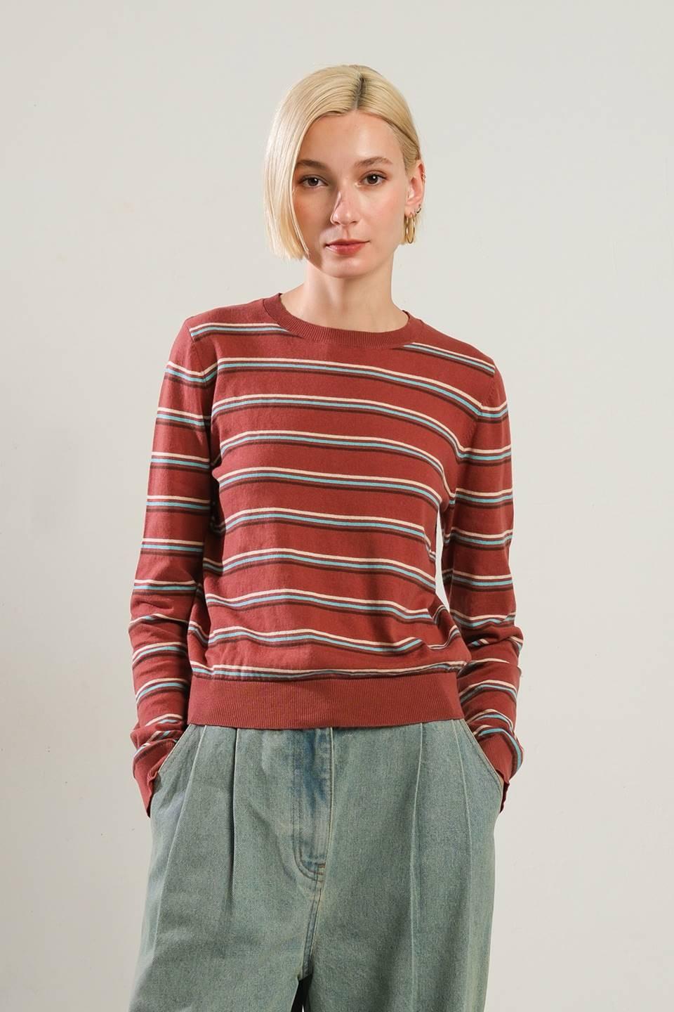 Well Played Sweater Top in brick multi, view 1 — Soul Flow Apparel