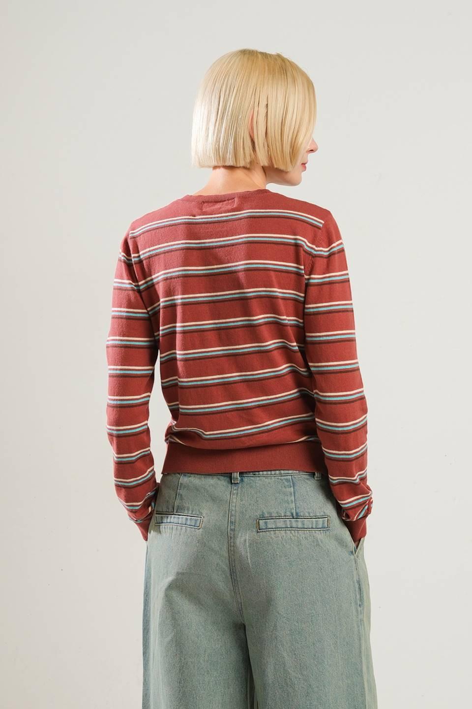 Well Played Sweater Top in brick multi, view 2 — Soul Flow Apparel