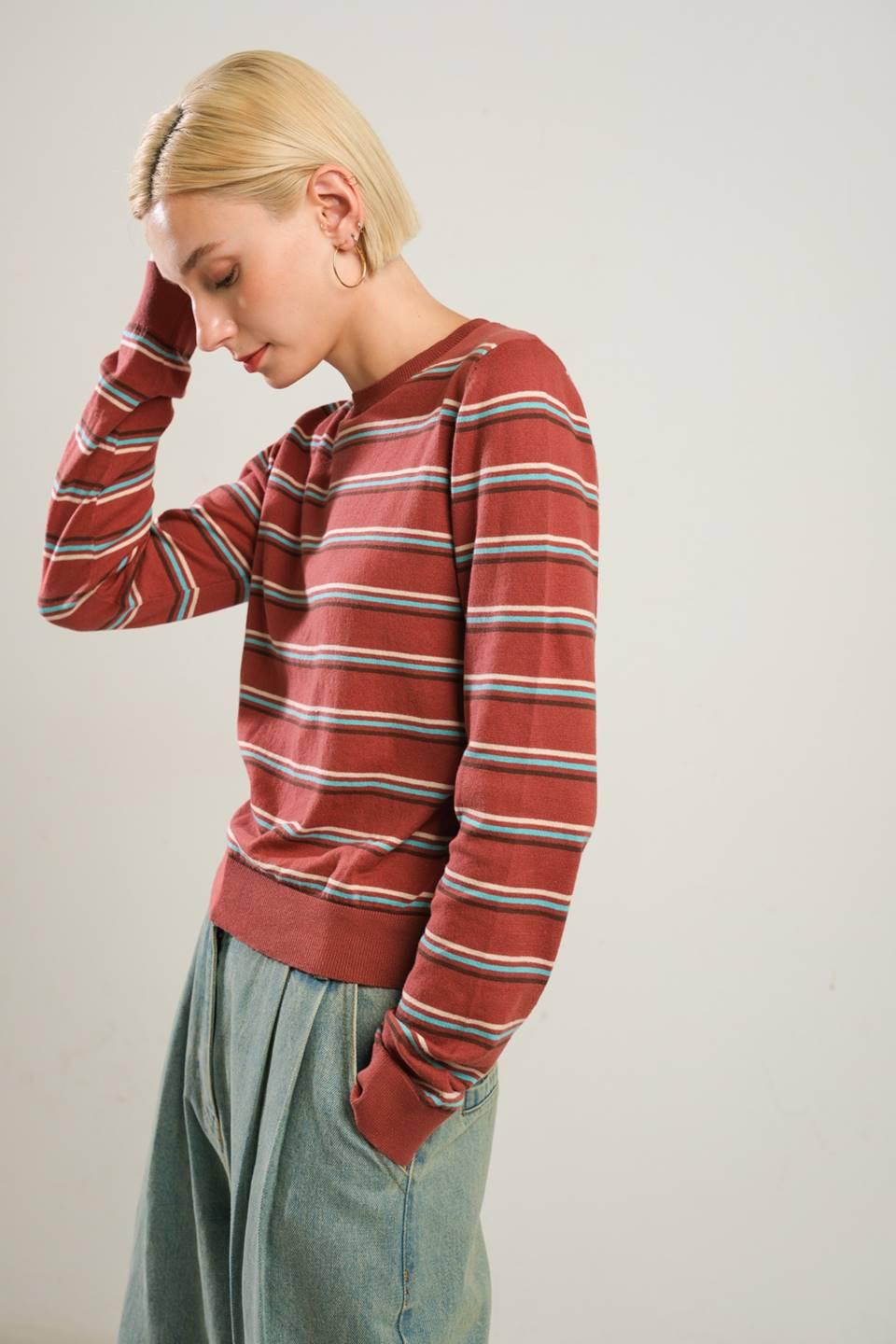 Well Played Sweater Top in brick multi, view 3 — Soul Flow Apparel