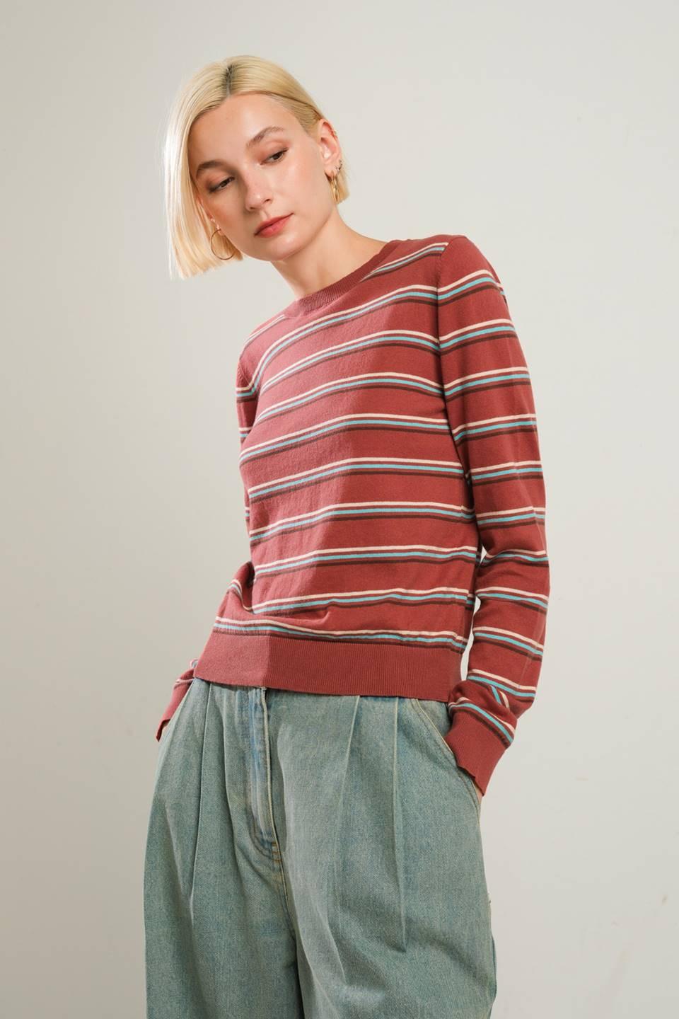 Well Played Sweater Top in brick multi, view 4 — Soul Flow Apparel