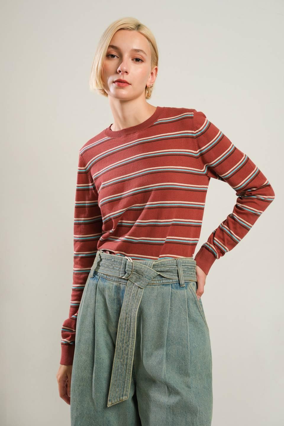 Well Played Sweater Top in brick multi, view 7 — Soul Flow Apparel
