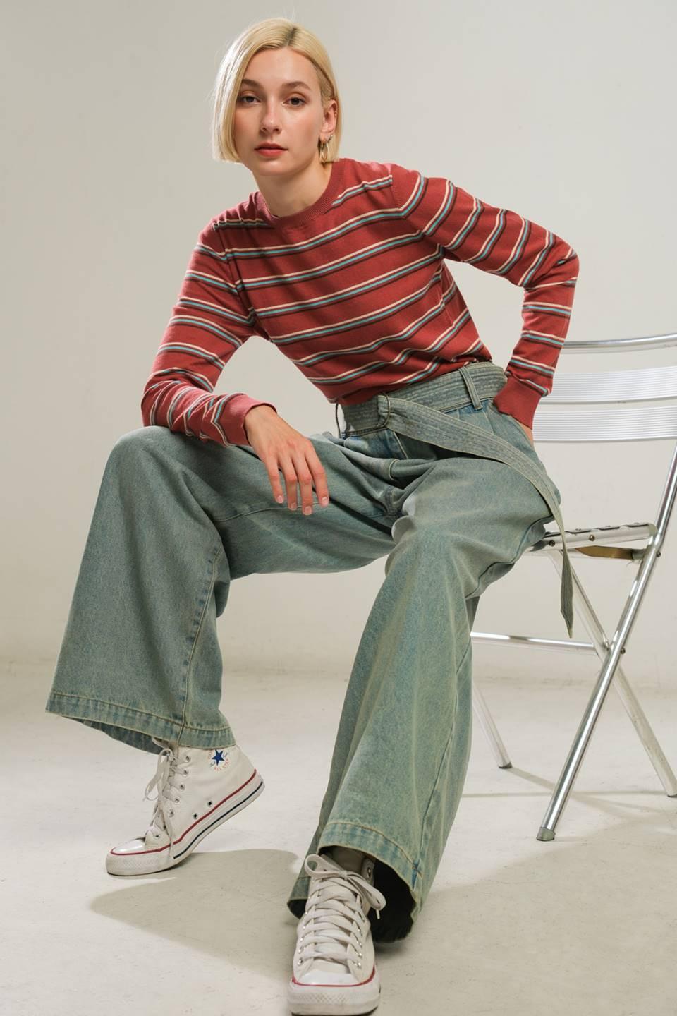Well Played Sweater Top in brick multi, view 8 — Soul Flow Apparel