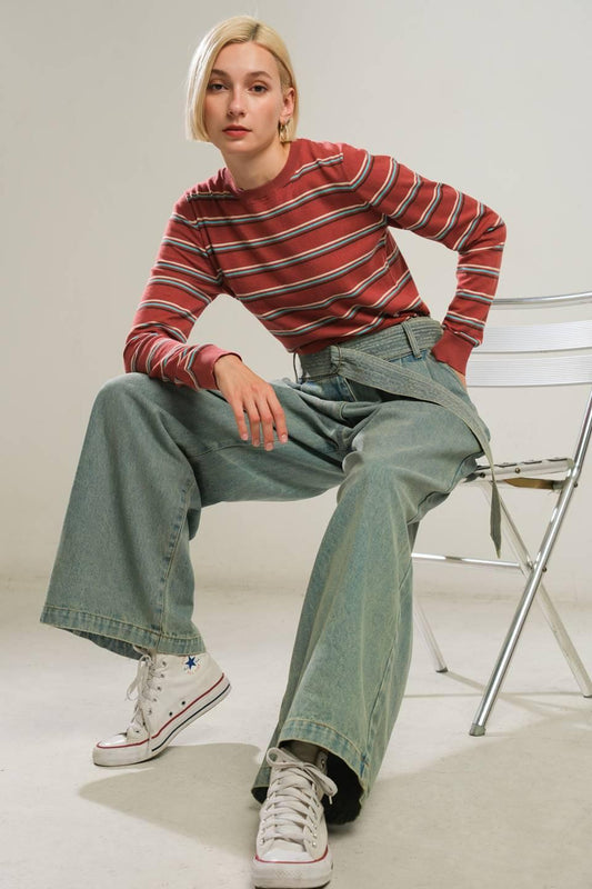 Well Played Sweater Top in brick multi, view 8 — Soul Flow Apparel