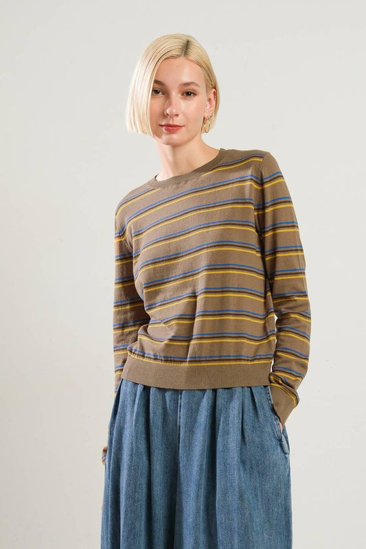Well Played Sweater Top in brown multi, view 1 — Soul Flow Apparel