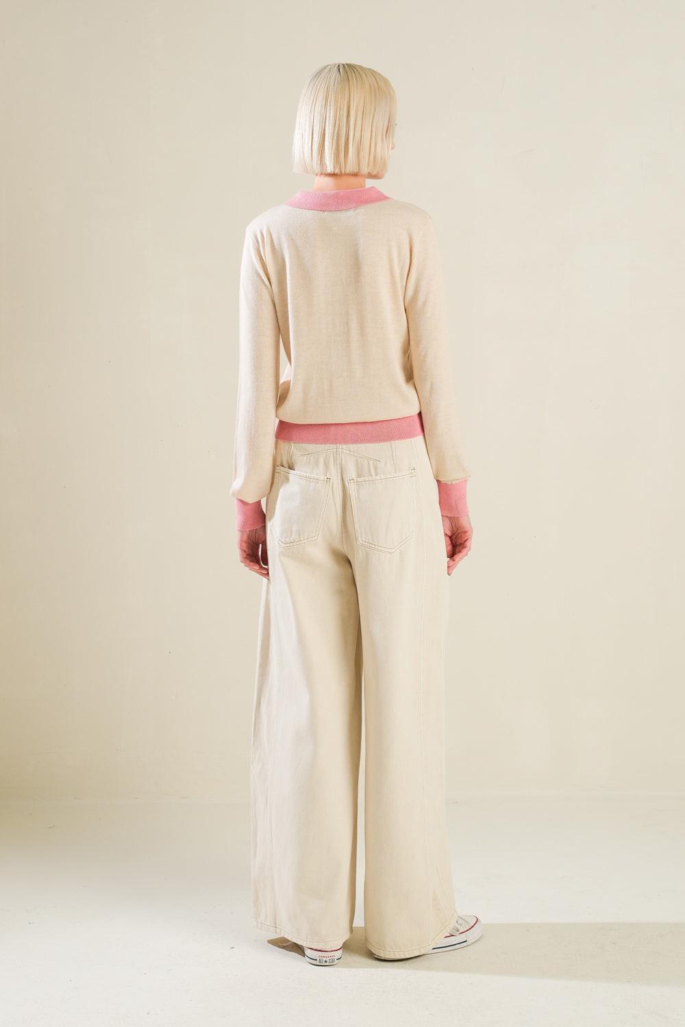 Hidden Reflections Sweater Polo Top in lbeigepink, view 6 — Soul Flow Apparel
