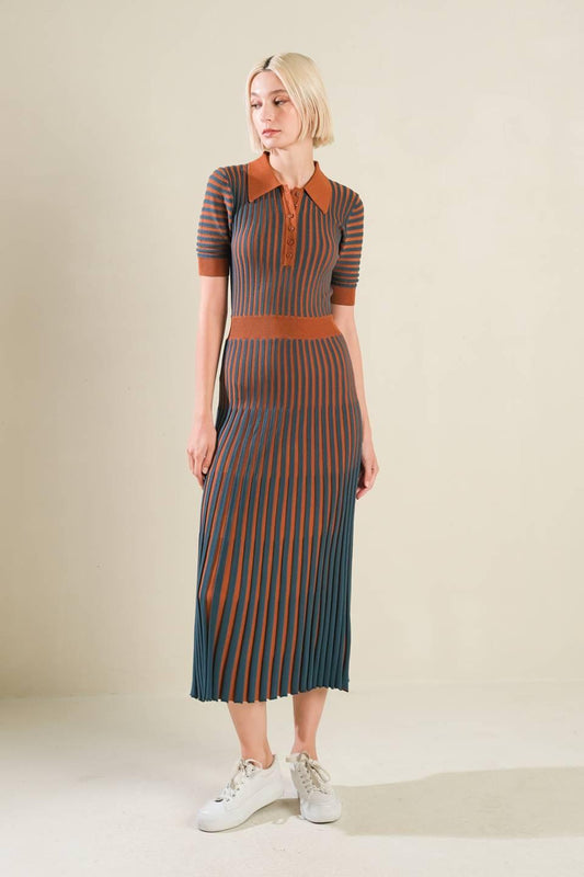 Luxe Living Sweater Midi Dress in brown green, view 1 — Soul Flow Apparel
