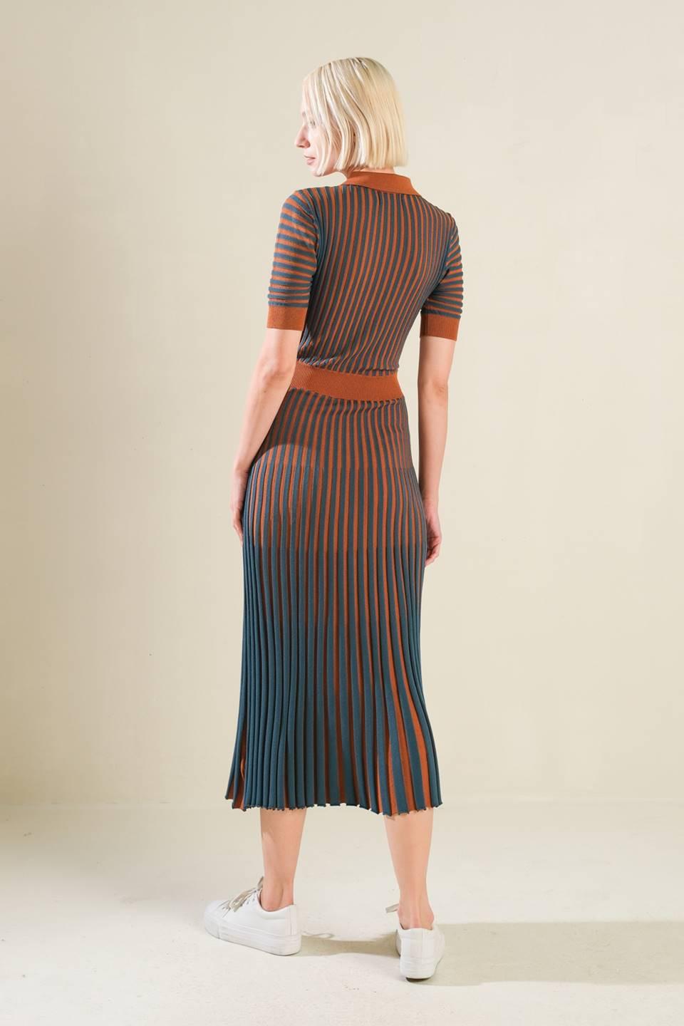 Luxe Living Sweater Midi Dress in brown green, view 2 — Soul Flow Apparel