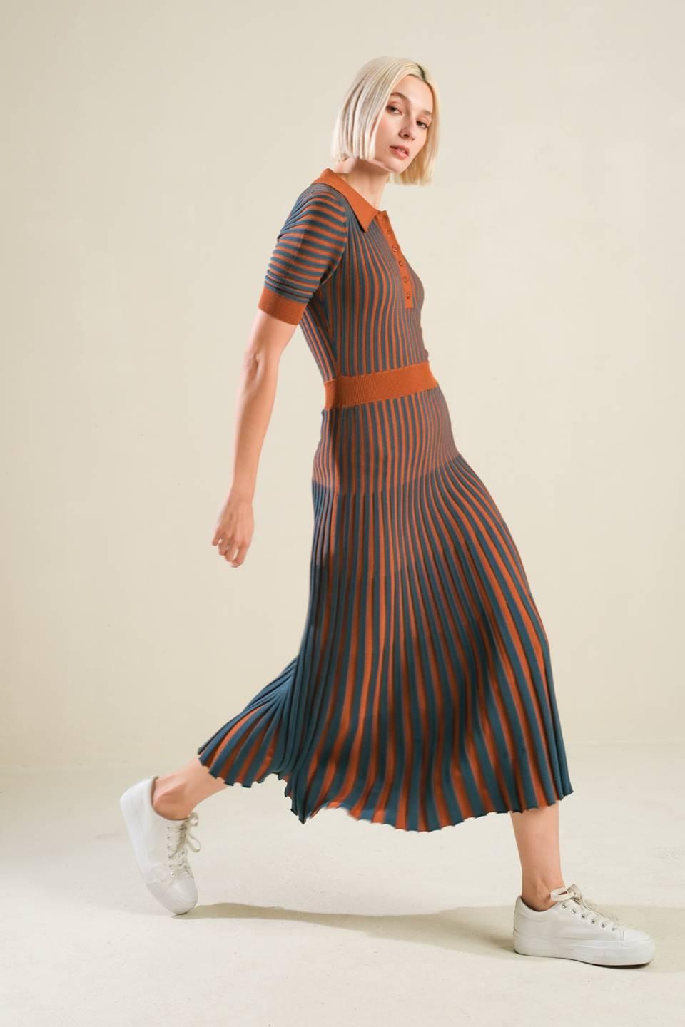 Luxe Living Sweater Midi Dress in brown green, view 3 — Soul Flow Apparel