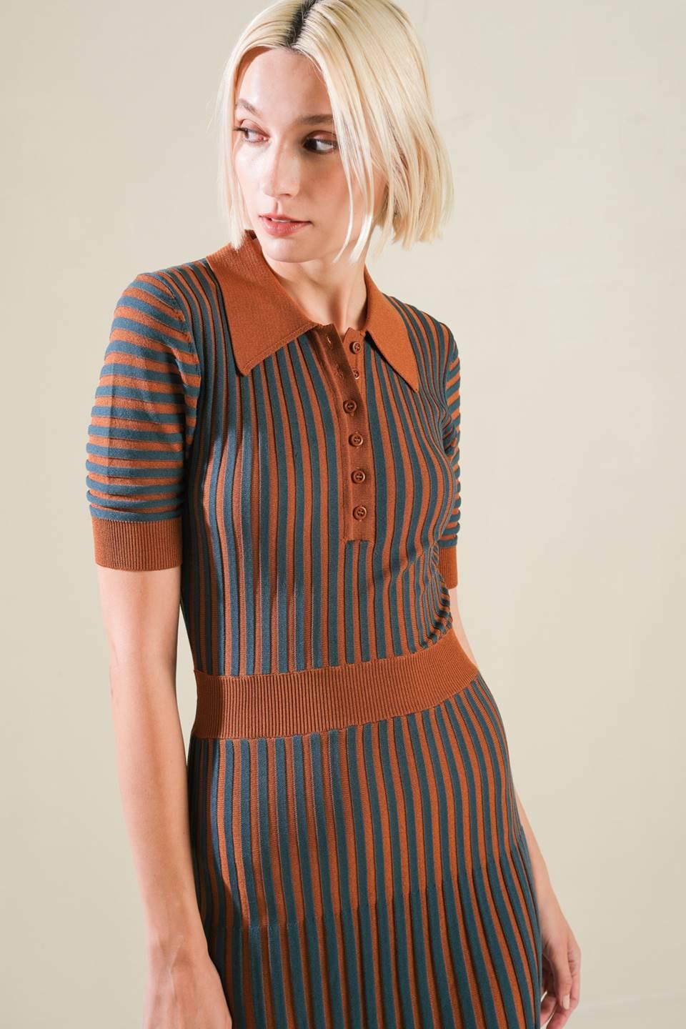 Luxe Living Sweater Midi Dress in brown green, view 4 — Soul Flow Apparel