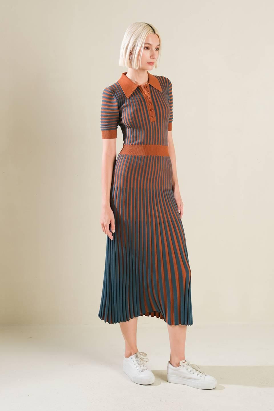 Luxe Living Sweater Midi Dress in brown green, view 5 — Soul Flow Apparel