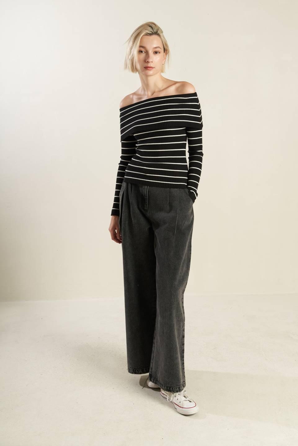 In Too Deep Sweater Top in black white, view 1 — Soul Flow Apparel