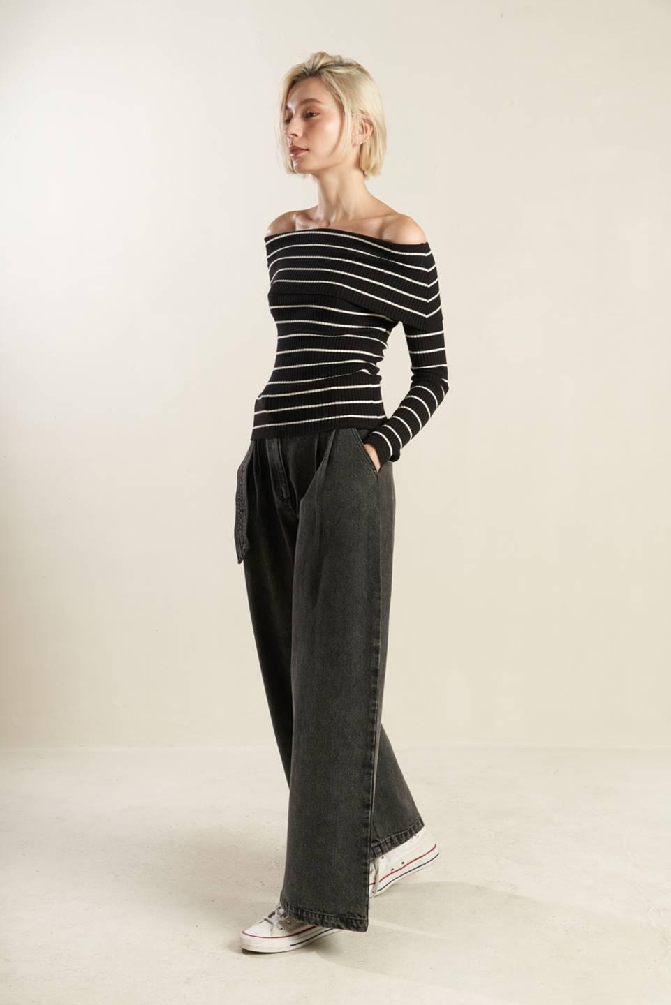 In Too Deep Sweater Top in black white, view 2 — Soul Flow Apparel