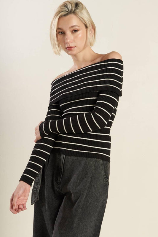 In Too Deep Sweater Top in black white, view 4 — Soul Flow Apparel