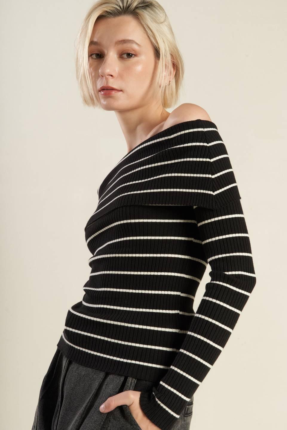 In Too Deep Sweater Top in black white, view 5 — Soul Flow Apparel