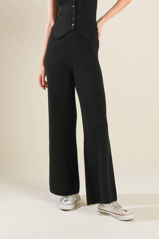 Regal Rise Black Knit Pants, view 1 — Soul Flow Apparel