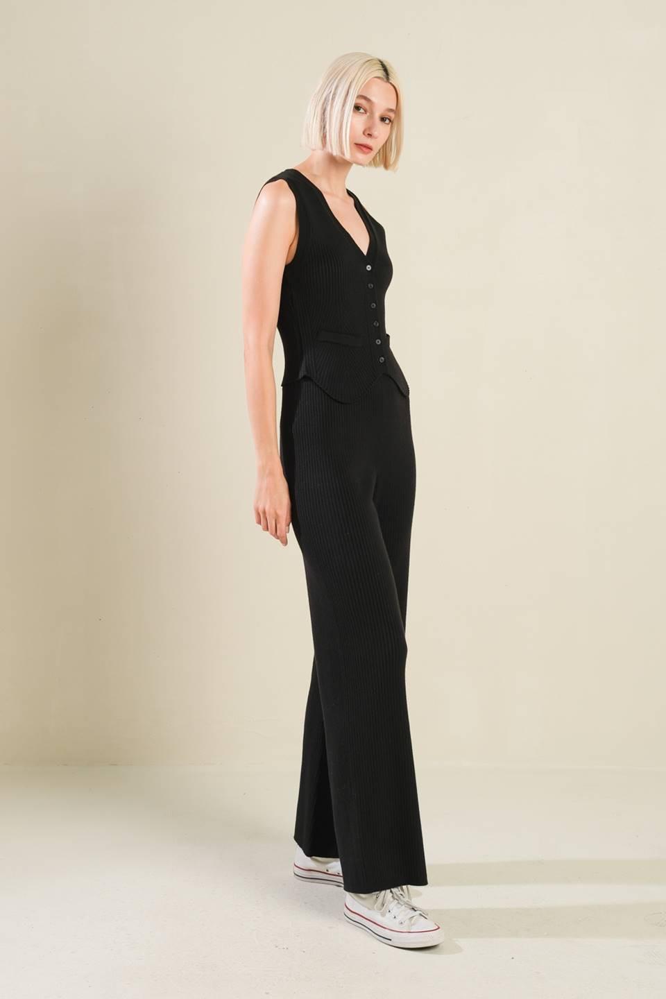 Regal Rise Black Knit Pants, view 3 — Soul Flow Apparel