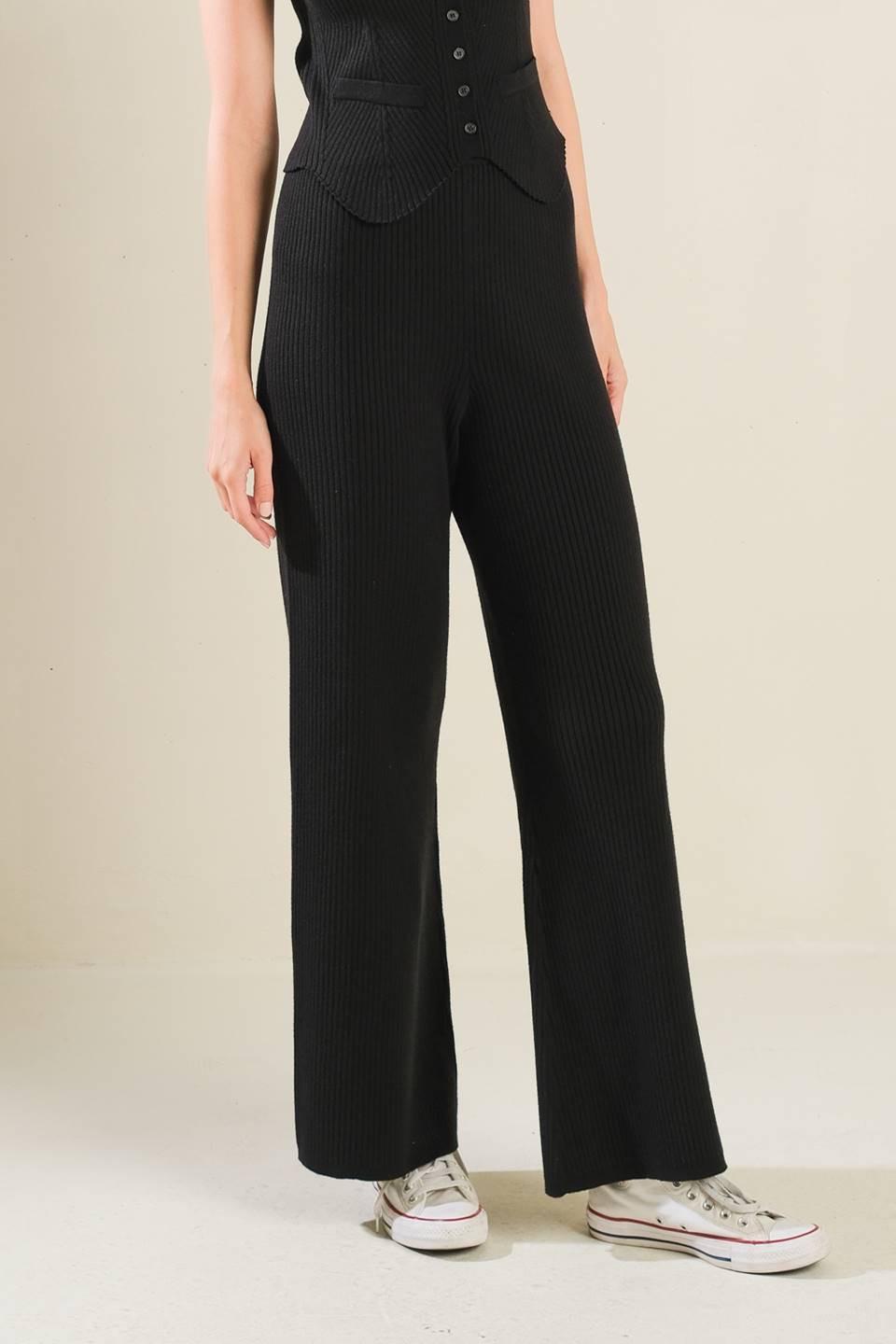 Regal Rise Black Knit Pants, view 4 — Soul Flow Apparel