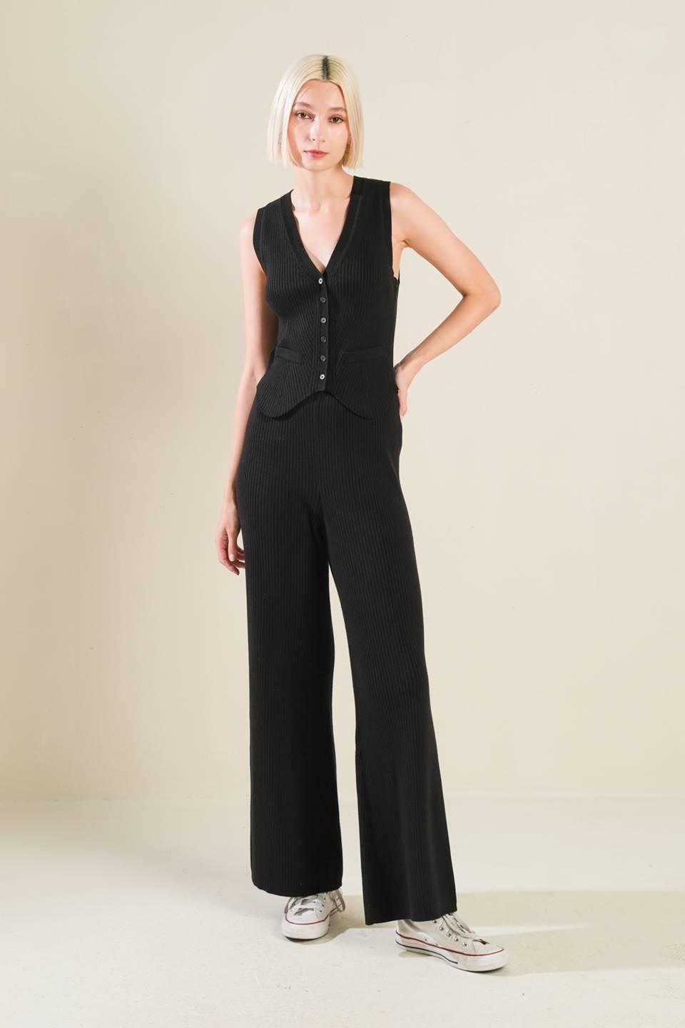 Regal Rise Black Knit Pants, view 5 — Soul Flow Apparel