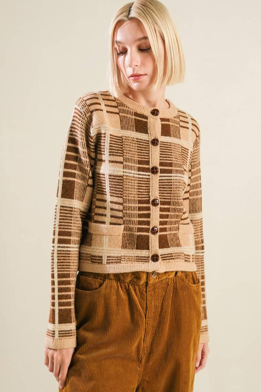 Alphabet of Love Cardigan in taupe brown, view 4 — Soul Flow Apparel