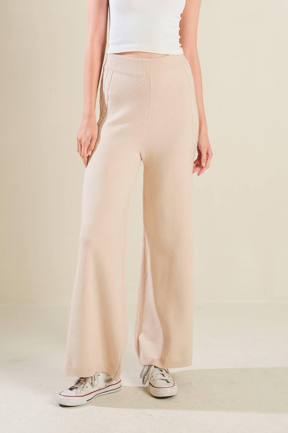 Hold Your Gaze Sweater Knit Pants in taupe, view 1 — Soul Flow Apparel