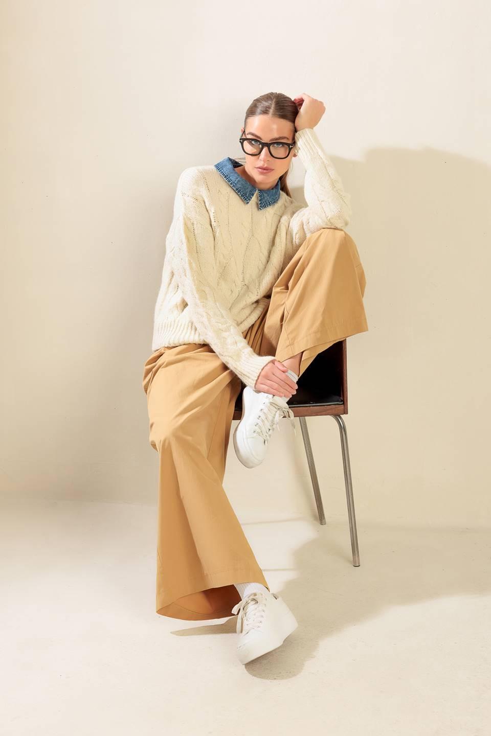Totally Smitten Pullover Sweater Top in cream, view 1 — Soul Flow Apparel