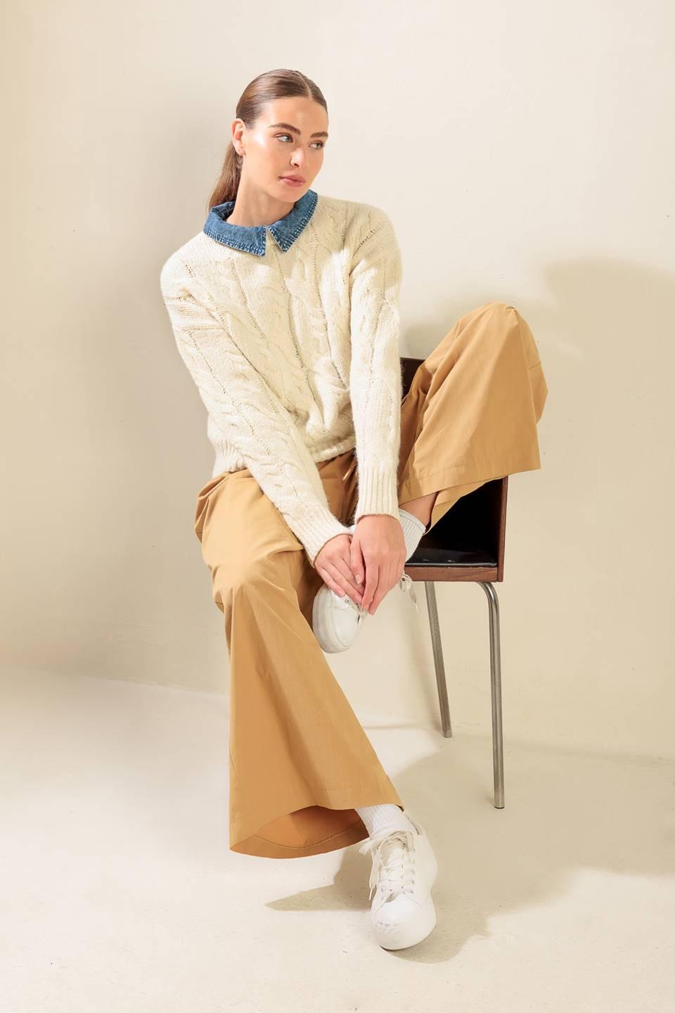 Totally Smitten Pullover Sweater Top in cream, view 2 — Soul Flow Apparel