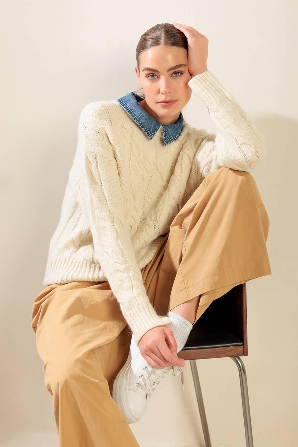 Totally Smitten Pullover Sweater Top in cream, view 3 — Soul Flow Apparel