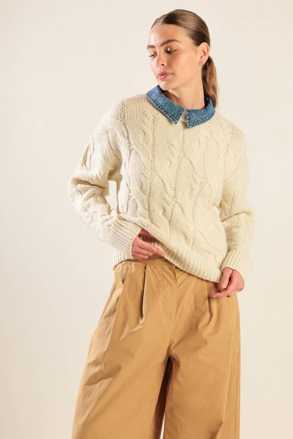 Totally Smitten Pullover Sweater Top in cream, view 6 — Soul Flow Apparel